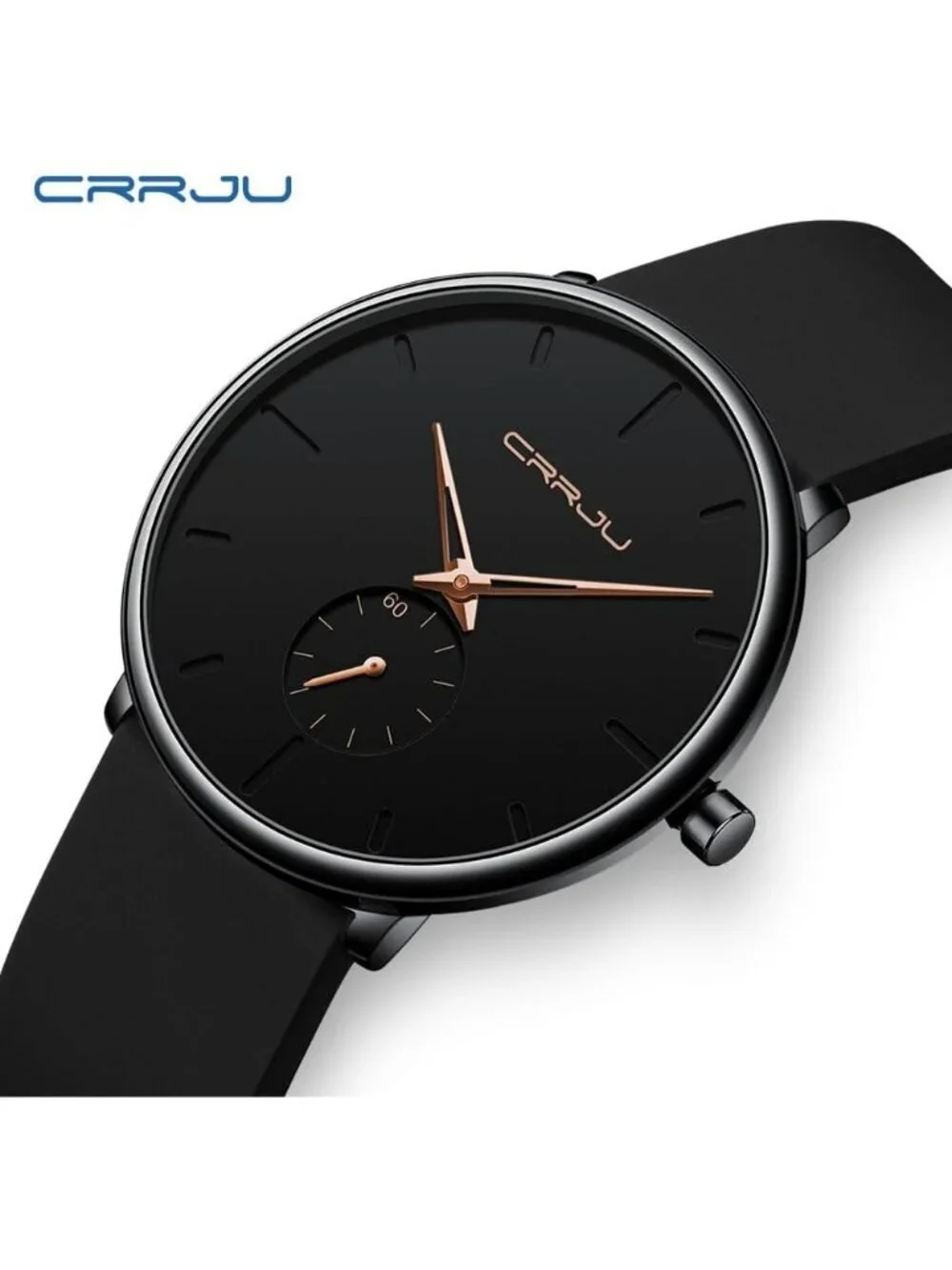 Crrju Mens Black Rose Stylish Waterproof Quartz Unisex Ultra Silicone Band Watch